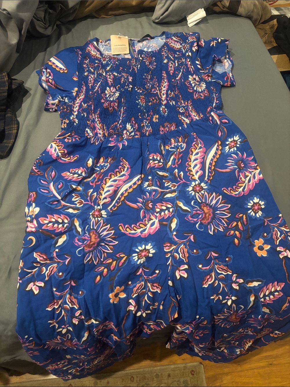 Blue Floral Smocked pants  never been worn